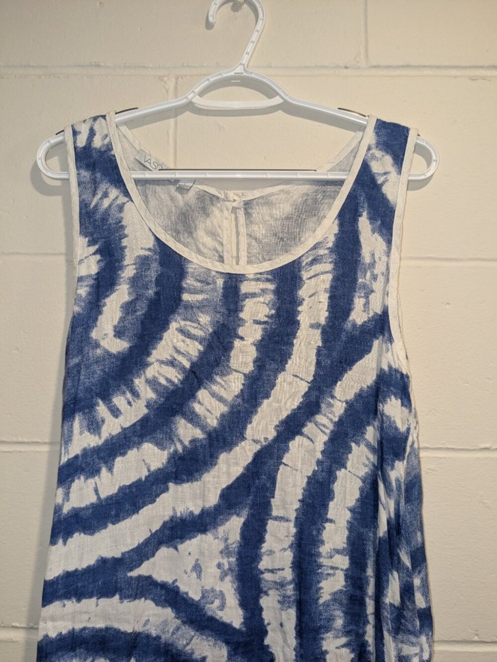 Vasna Linen Shift Dress Size Large L Indigo Blue White Tie Dye Sleeveless Beach - Picture 2 of 9